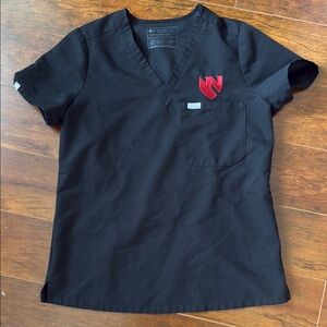 Black Scrub Top with Red Logo
